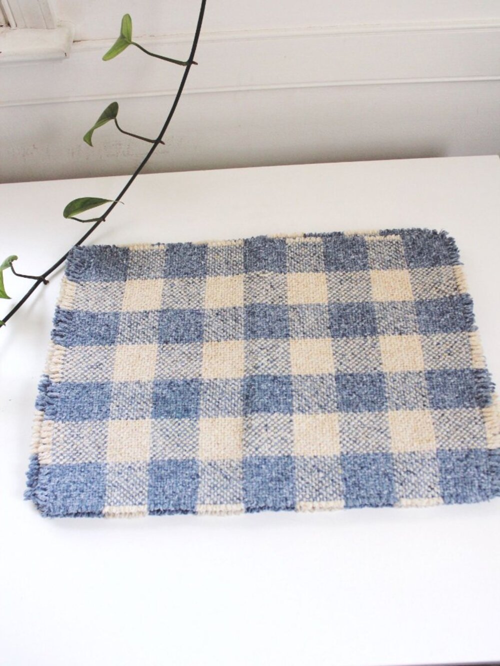 Vintage Blue Cream Woven Checkerboard Gingham Placemats Set Of 4 Cottagecore - Picture 4 of 5